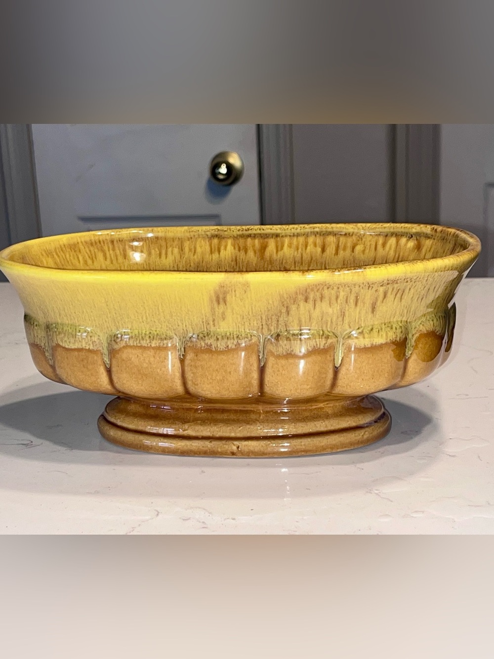 Vintage Retro 70’s Yellow  Glaze LARGE Oval Footed Planter or Centerpiece Bowl